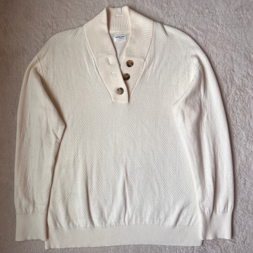 Tommy John Henley Lounge Sweater Cream Women Size XL